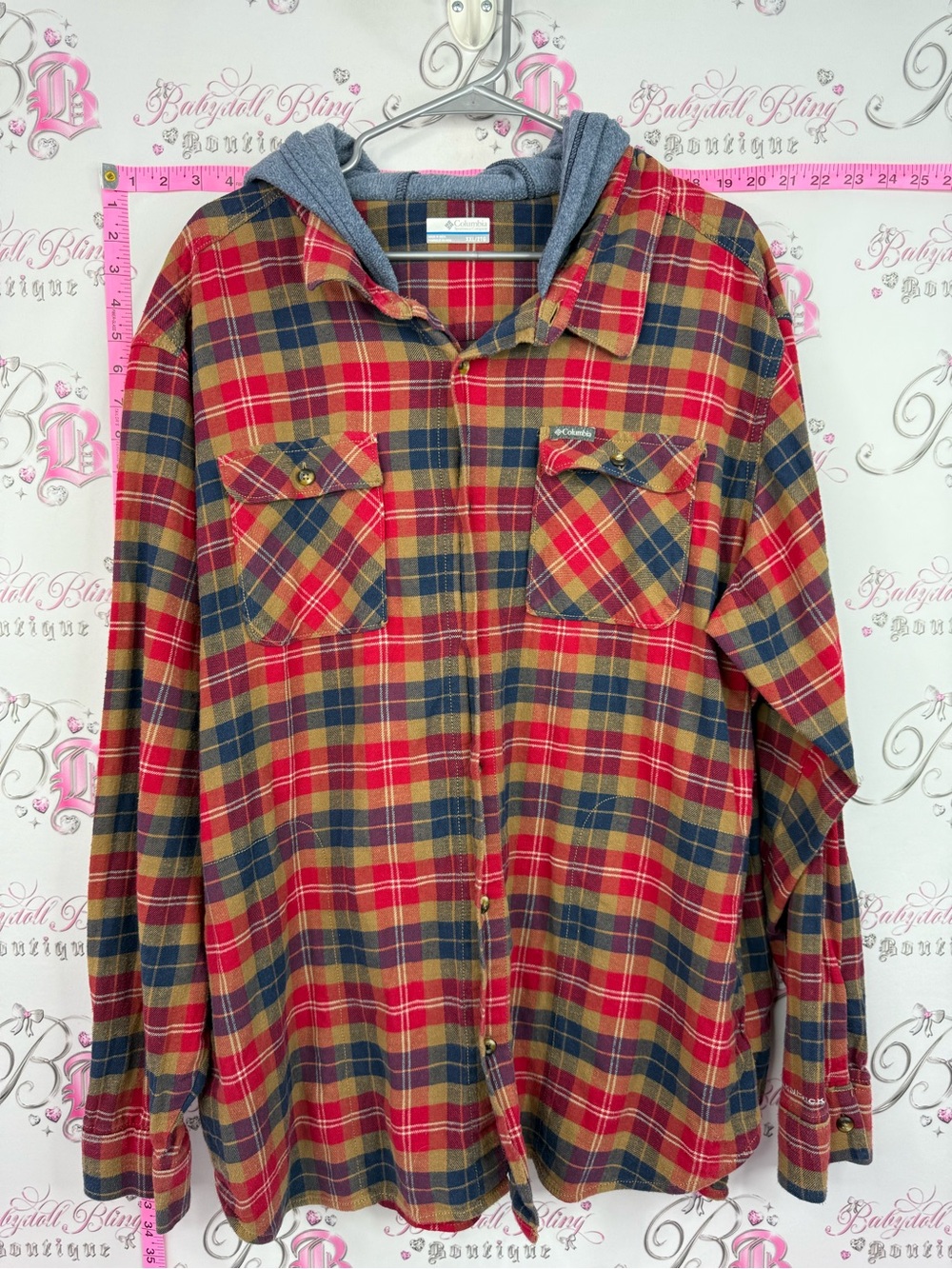 Columbia Men's Red Plaid Hooded Button-Down Shirt OMNIWICK